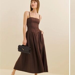 Reformation Katarin Linen Dress Brown - Size 2